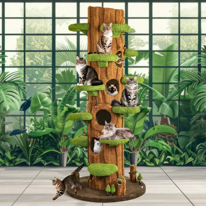 Super Large Cat Tree Tower – All-in-One Tall Cat Tower with Scratching Post, Luxury Multi-Level Solid Wood Cat Condo for Indoor & Multi-Cat Families