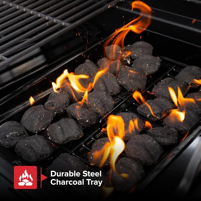 Propane 4 Burner Gas Grill, 2-In-1 Charcoal Tray with Side Burner | Offers 60000 BTUs, Built-In Thermometer, Electronic Ignition, 626 SQ In Cooking Space, Enclosed Storage, 4 Wheel Transport