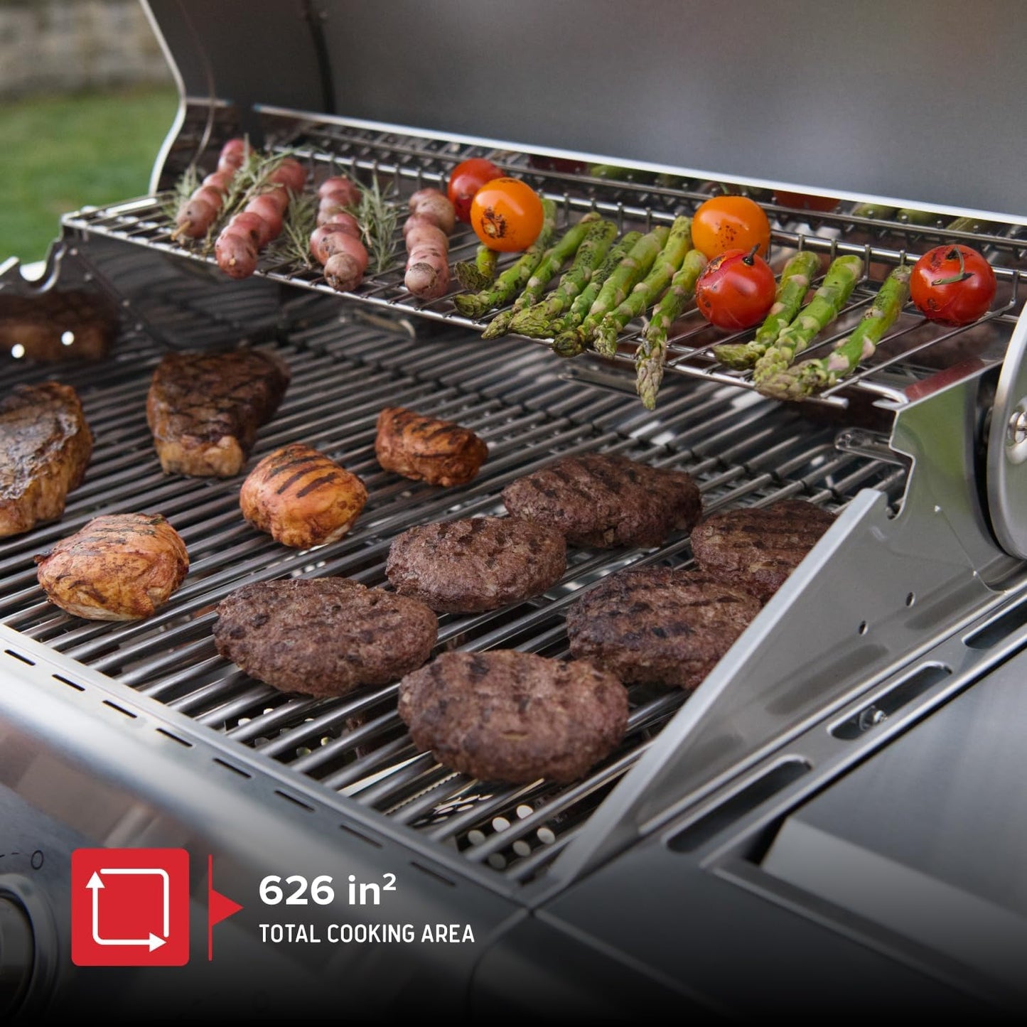Propane 4 Burner Gas Grill, 2-In-1 Charcoal Tray with Side Burner | Offers 60000 BTUs, Built-In Thermometer, Electronic Ignition, 626 SQ In Cooking Space, Enclosed Storage, 4 Wheel Transport