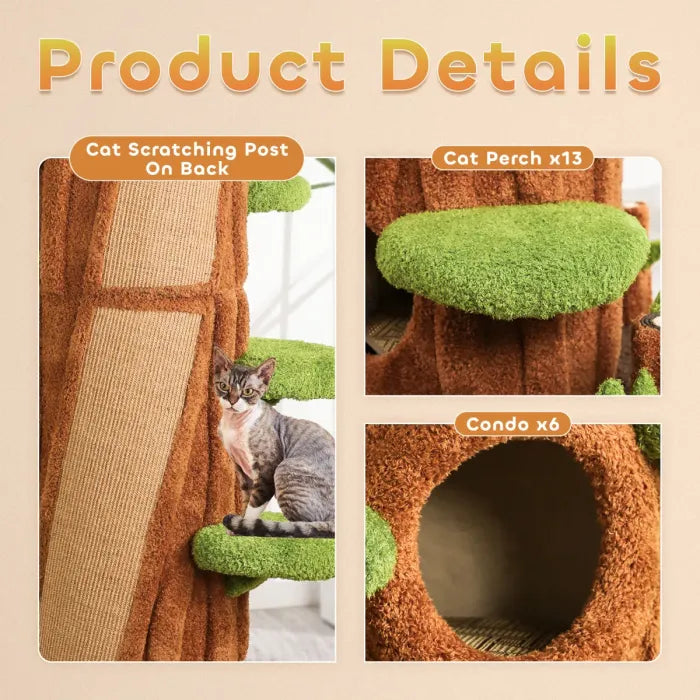 Super Large Cat Tree Tower – All-in-One Tall Cat Tower with Scratching Post, Luxury Multi-Level Solid Wood Cat Condo for Indoor & Multi-Cat Families