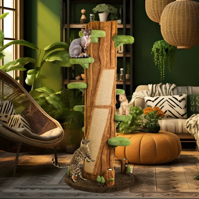 Super Large Cat Tree Tower – All-in-One Tall Cat Tower with Scratching Post, Luxury Multi-Level Solid Wood Cat Condo for Indoor & Multi-Cat Families