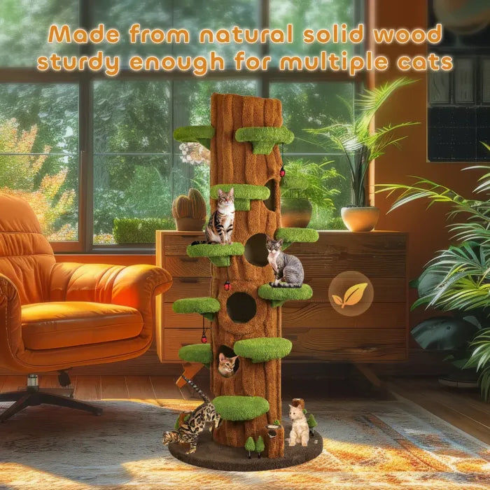 Super Large Cat Tree Tower – All-in-One Tall Cat Tower with Scratching Post, Luxury Multi-Level Solid Wood Cat Condo for Indoor & Multi-Cat Families